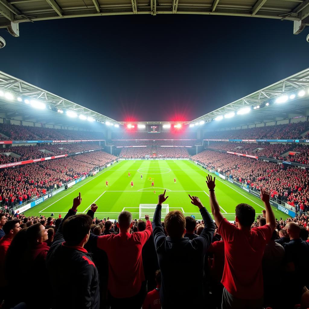 Fans im Stadion beim Spiel Union Berlin vs. Bayer Leverkusen