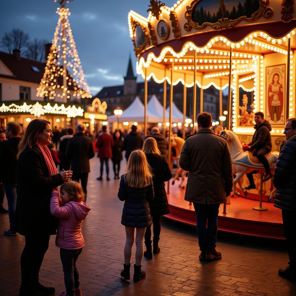 Familien besuchen den Leverkusen Wiesdorf Weihnachtsmarkt