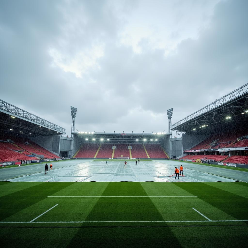 Fußballplatz bei Regen