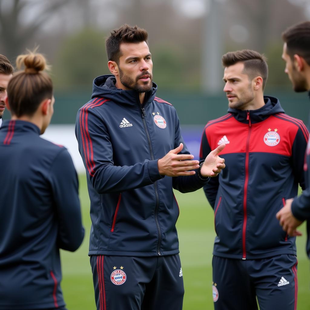 Xabi Alonso erklärt seiner Mannschaft die Taktik während eines Trainings in Leverkusen.