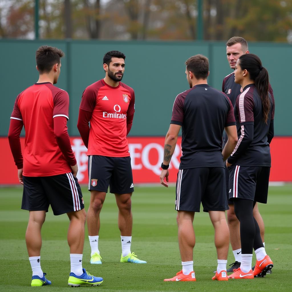 Xabi Alonso leitet ein Training mit Bayer Leverkusen Spielern.