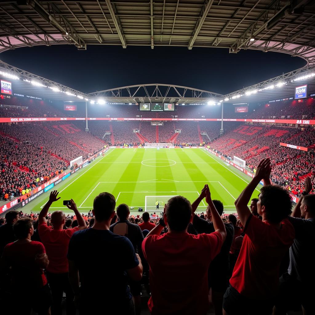 Fans im Stadion bei einem Leverkusen-Düsseldorf Spiel