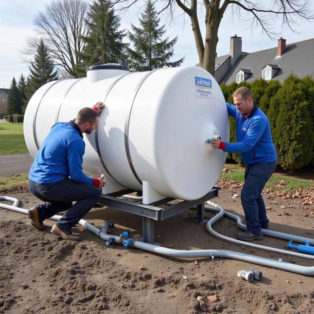 Professionelle Installation eines 1000l Wassertanks in Leverkusen.