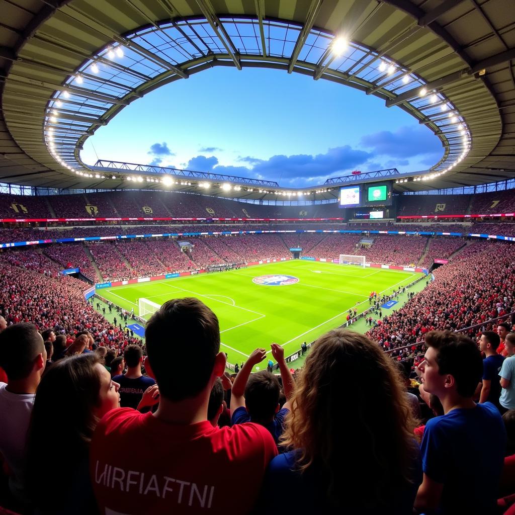 Fans im Stadion beim Spiel 1FC gegen Bayer Leverkusen