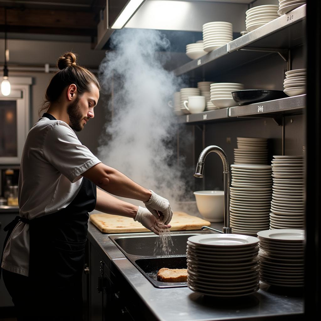 Spülen in einer Restaurantküche in Leverkusen