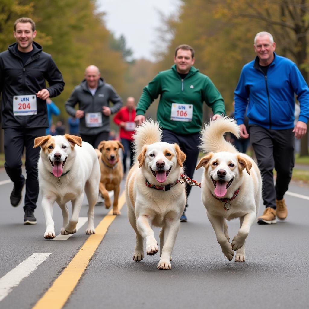 Hunde und Halter beim 6 Pfoten Lauf Leverkusen