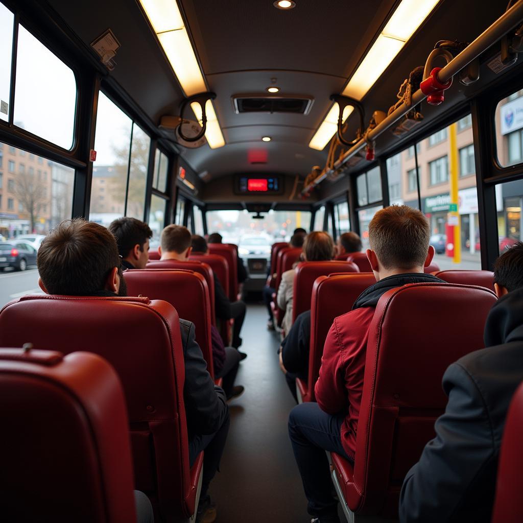 Menschen im Bus auf dem Weg zum Spiel