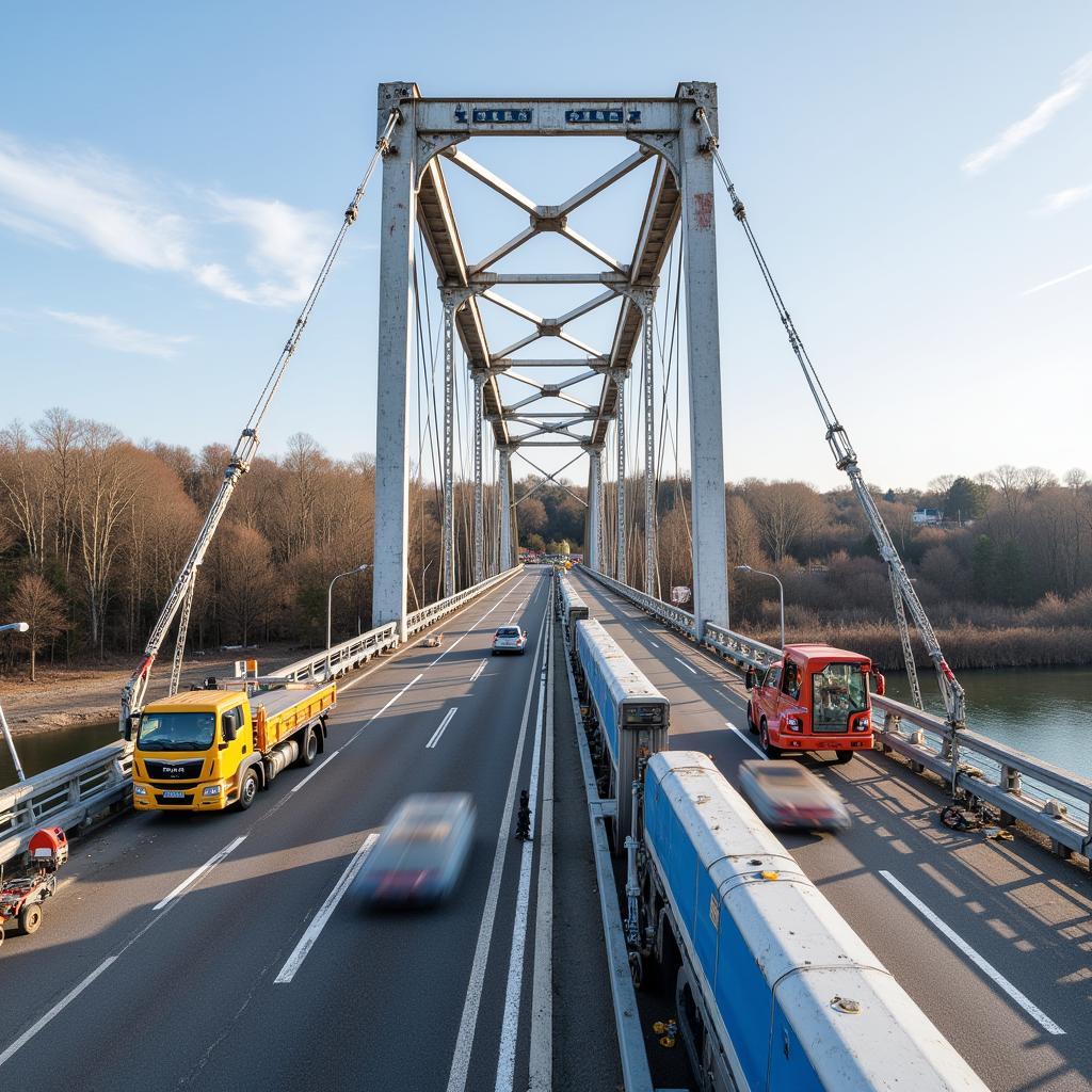 Sanierungsarbeiten an der A1 Leverkusen Autobahnbrücke.