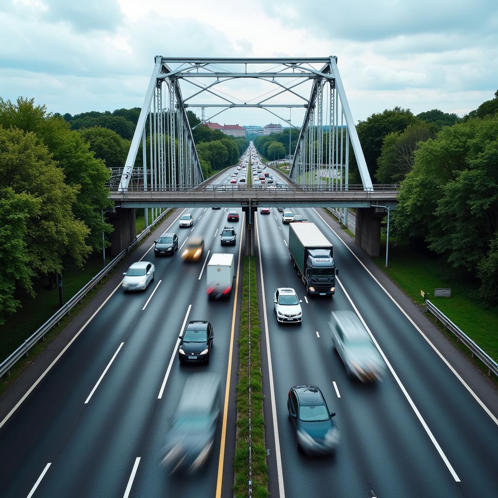 A1 Leverkusen Autobahnbrücke mit starkem Verkehrsaufkommen.