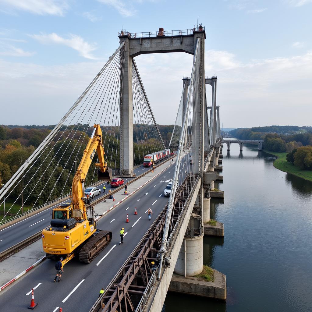 Sanierungsarbeiten an der Leverkusener Brücke während der A1 Sperrung 2019