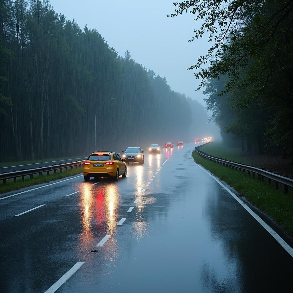 Starkregen auf der A1 bei Leverkusen