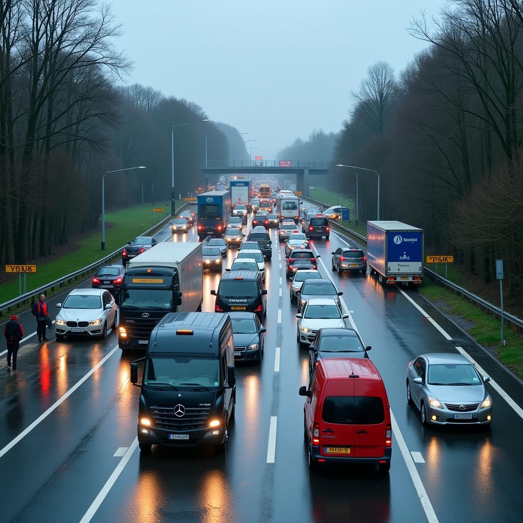 Verkehrschaos auf der A1 durch Überflutung