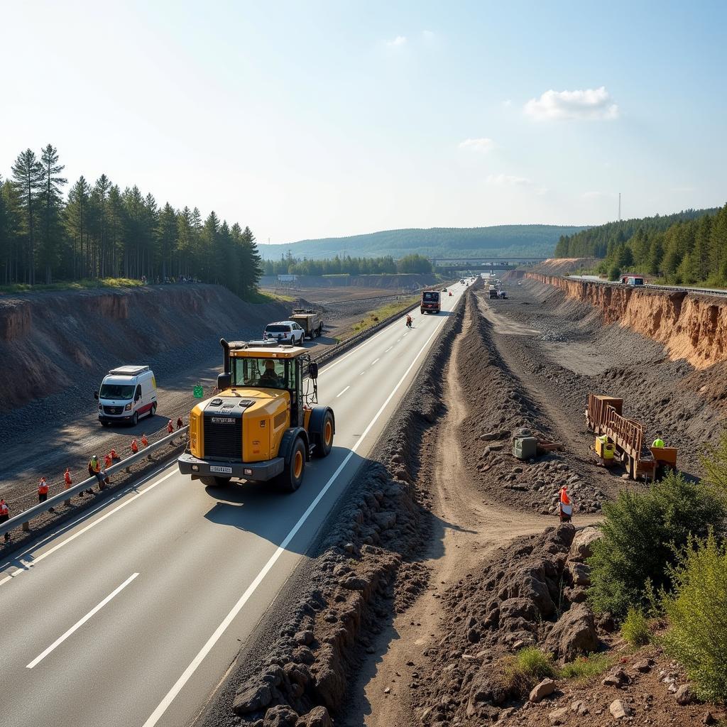 Bauarbeiten am Ausbau der Autobahn A3 bei Leverkusen