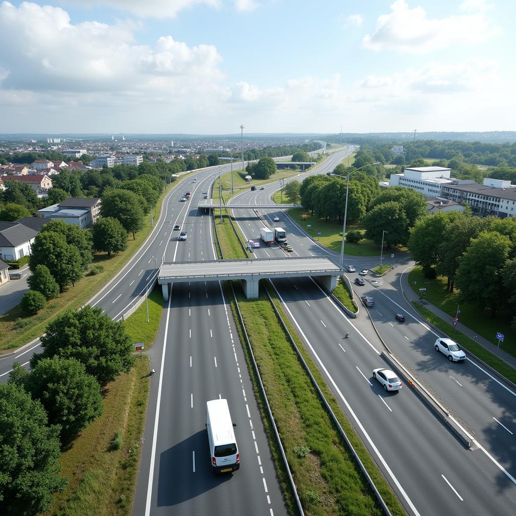 Visualisierung des fertigen Ausbaus der Autobahn A3 bei Leverkusen