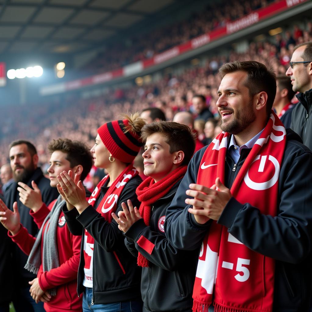 Fans von Aachen und Leverkusen im Stadion