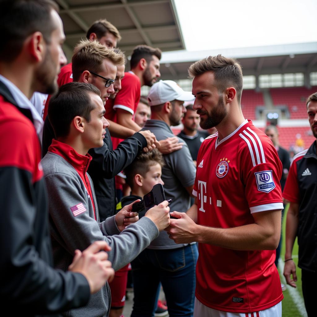 Achim Fortak mit Fans von Bayer Leverkusen