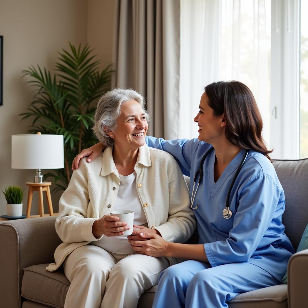 Ambulante Pflegekraft besucht Patienten zu Hause