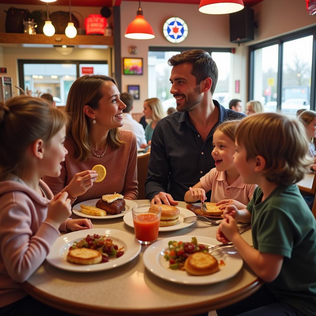 Eine Familie genießt ihr Essen in einem American Diner in Leverkusen.