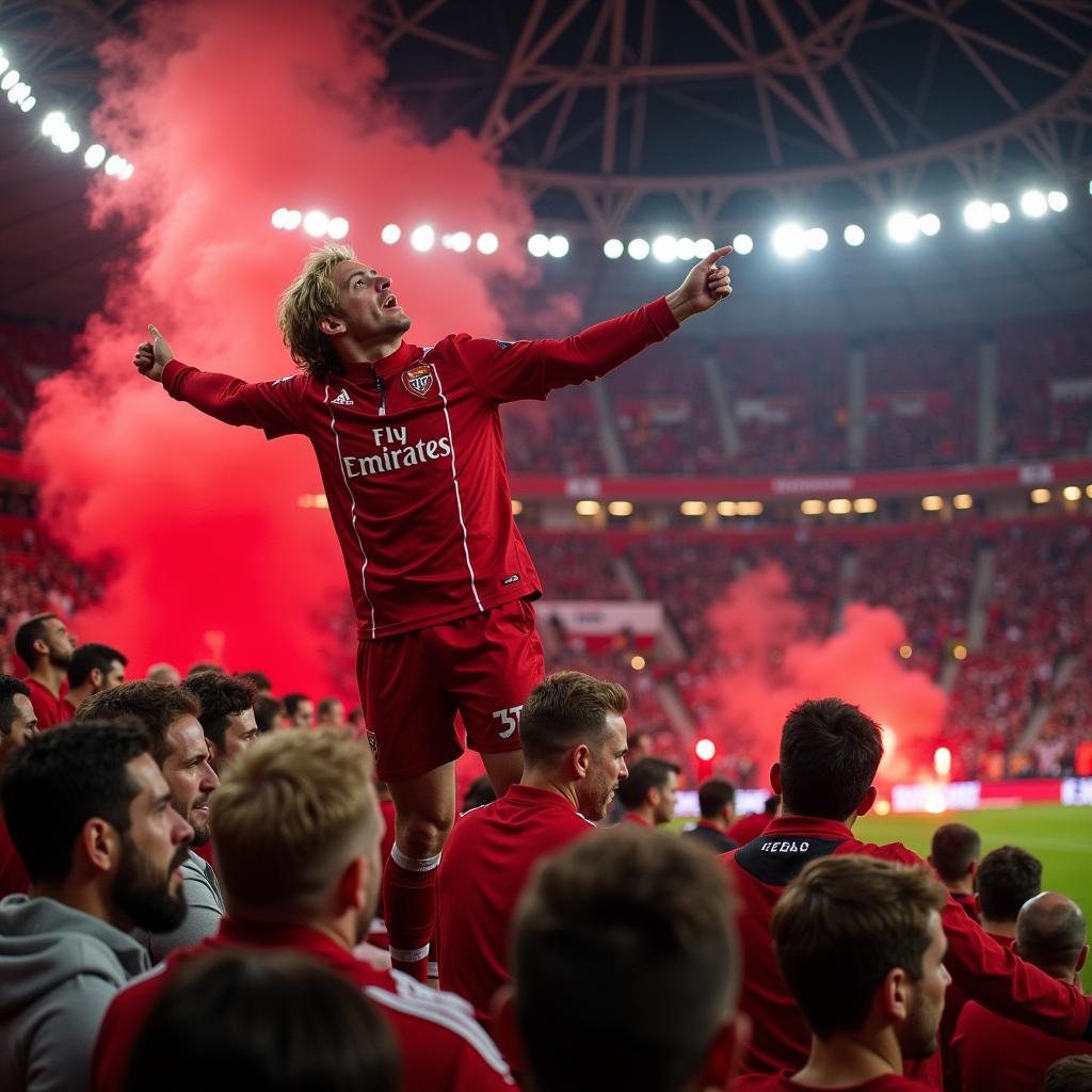 Andreas Wübbeling und die Fan-Choreographie in der BayArena