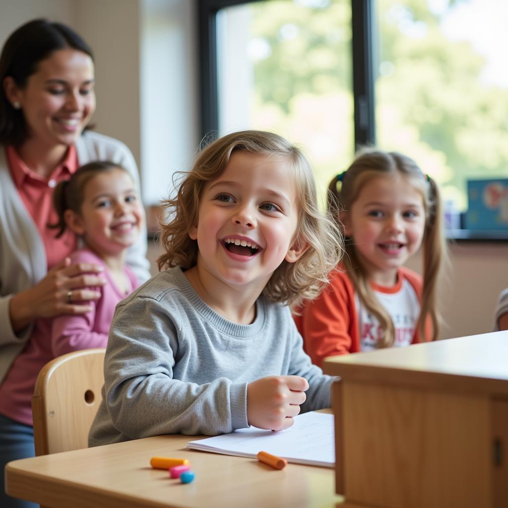 Anerkennungsjahr Erzieher in Leverkusen: Ein Kind lacht im Kindergarten.