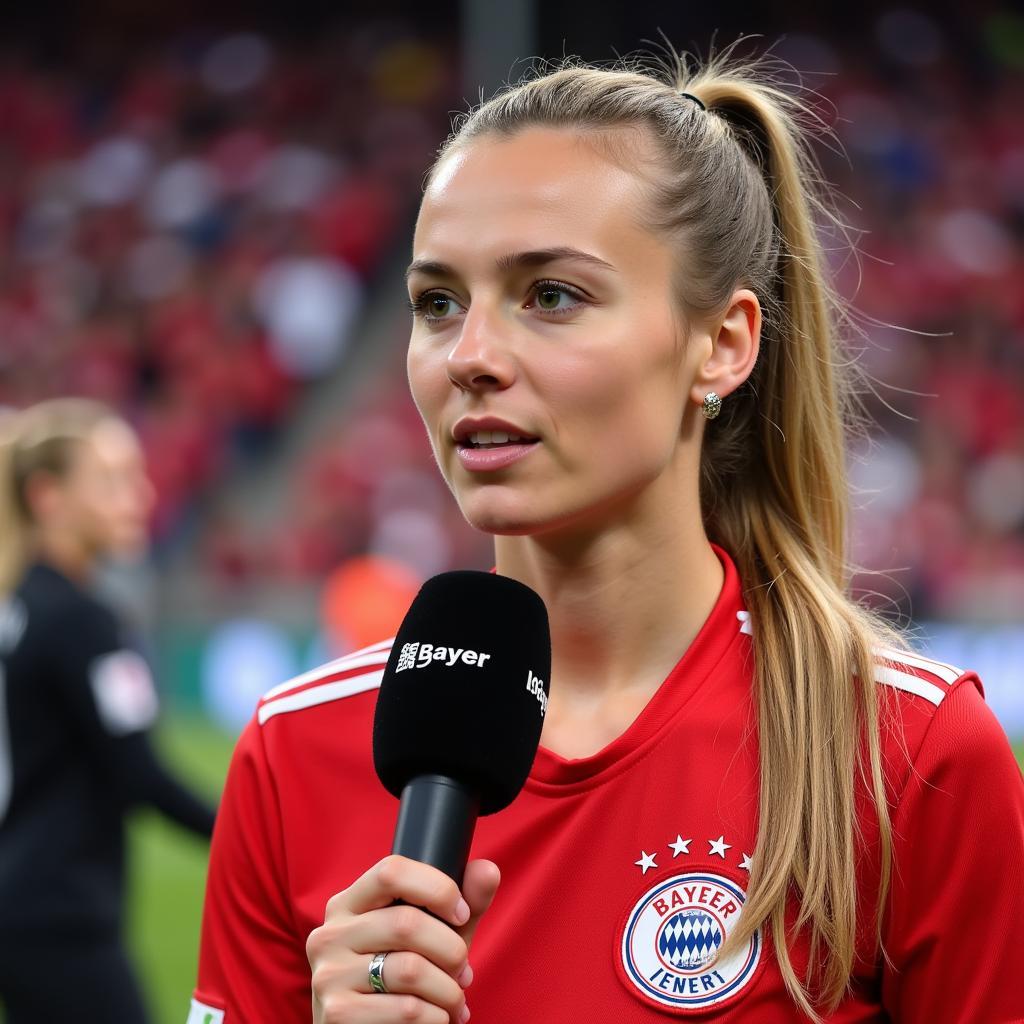 Angelika Henrichs gibt ein Interview nach einem Spiel.