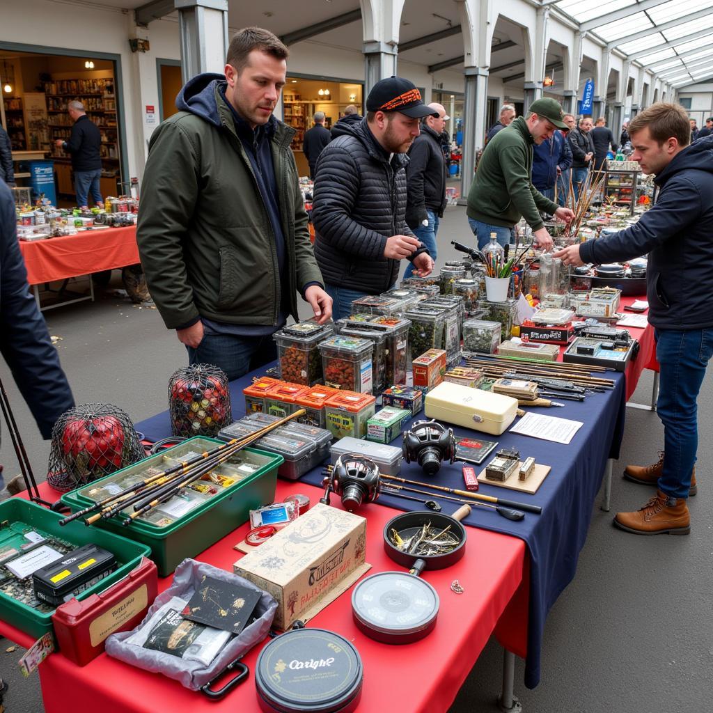 Angelgeräte auf einem Flohmarkt in Leverkusen