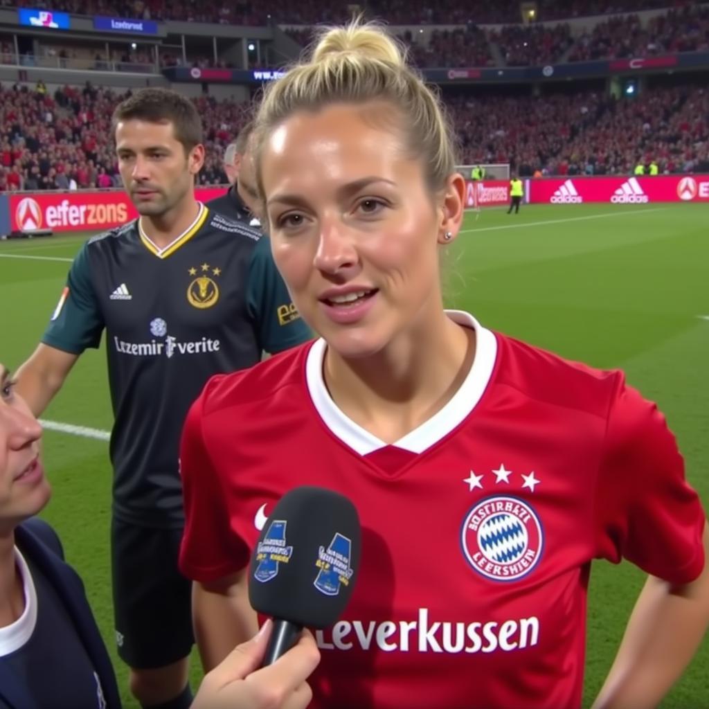 Anne Drücke im Interview nach einem Spiel für Bayer Leverkusen