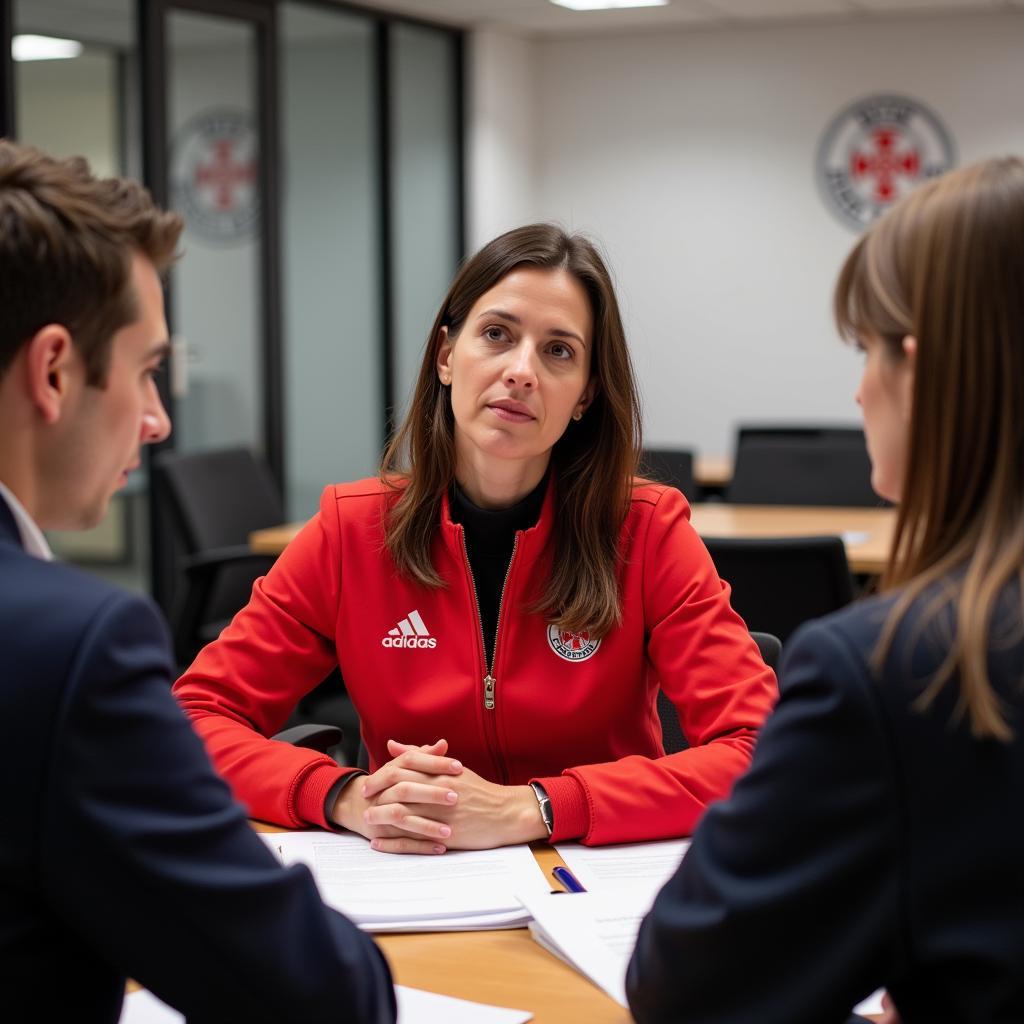 Annette Nederkorn bei einer Vereinssitzung von Bayer 04 Leverkusen