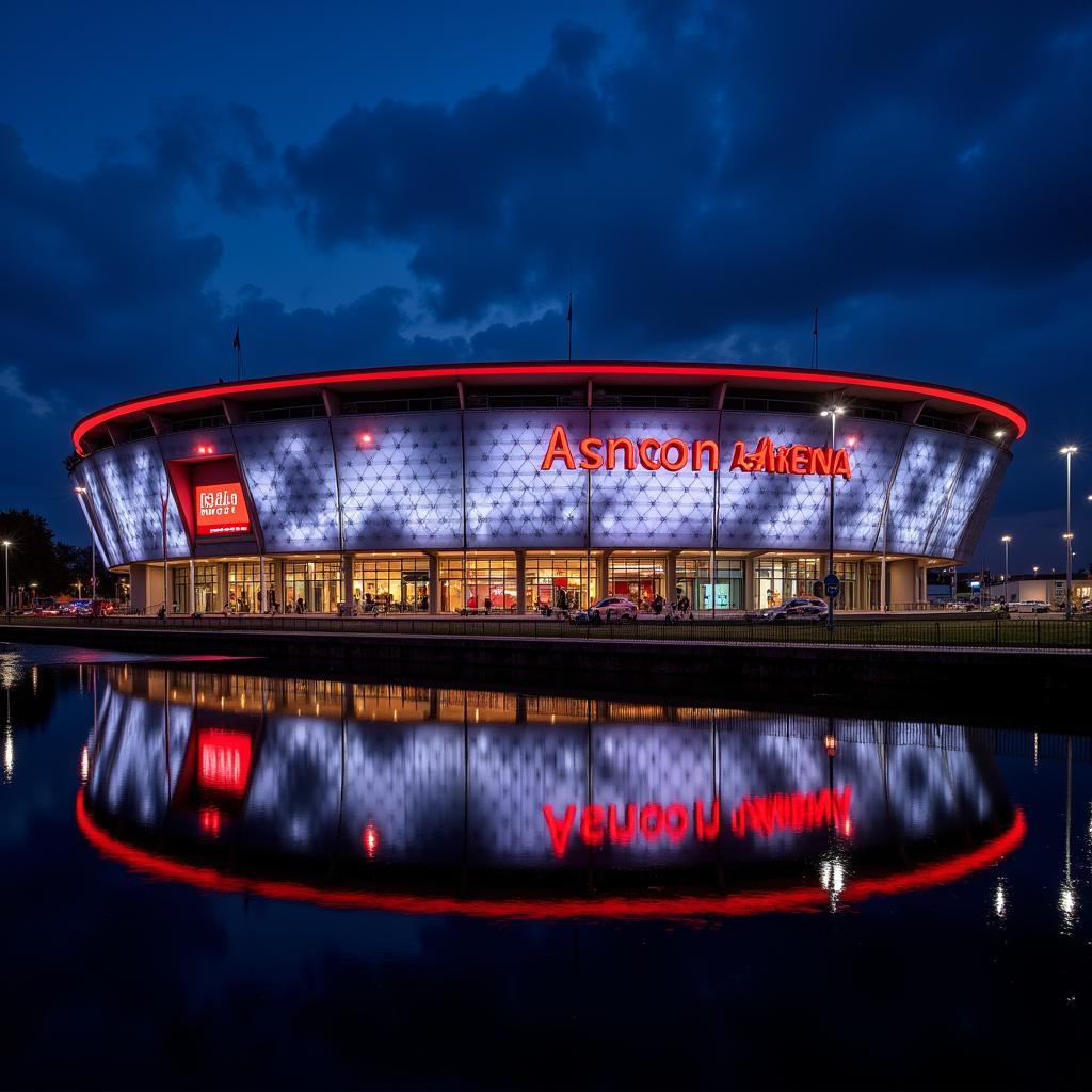 Aussenansicht der Aspirin Arena Leverkusen bei Nacht