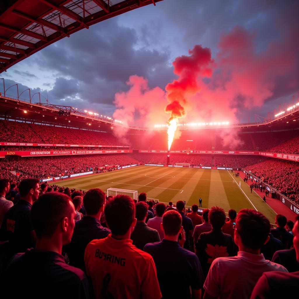 Fans im Stadion Atletico Madrid gegen Bayer Leverkusen