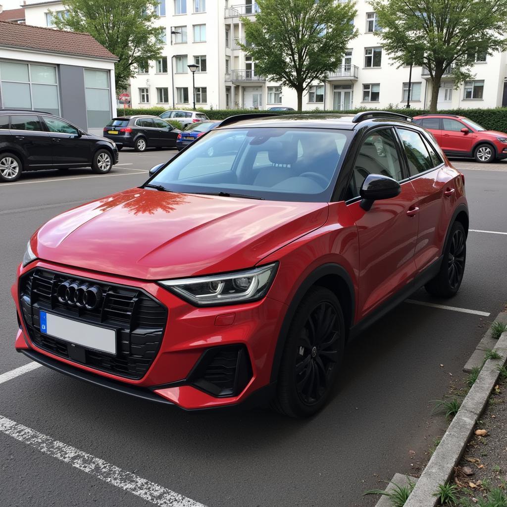 Audi A1 Gebrauchtwagen in Leverkusen parkt in einer engen Parklücke.