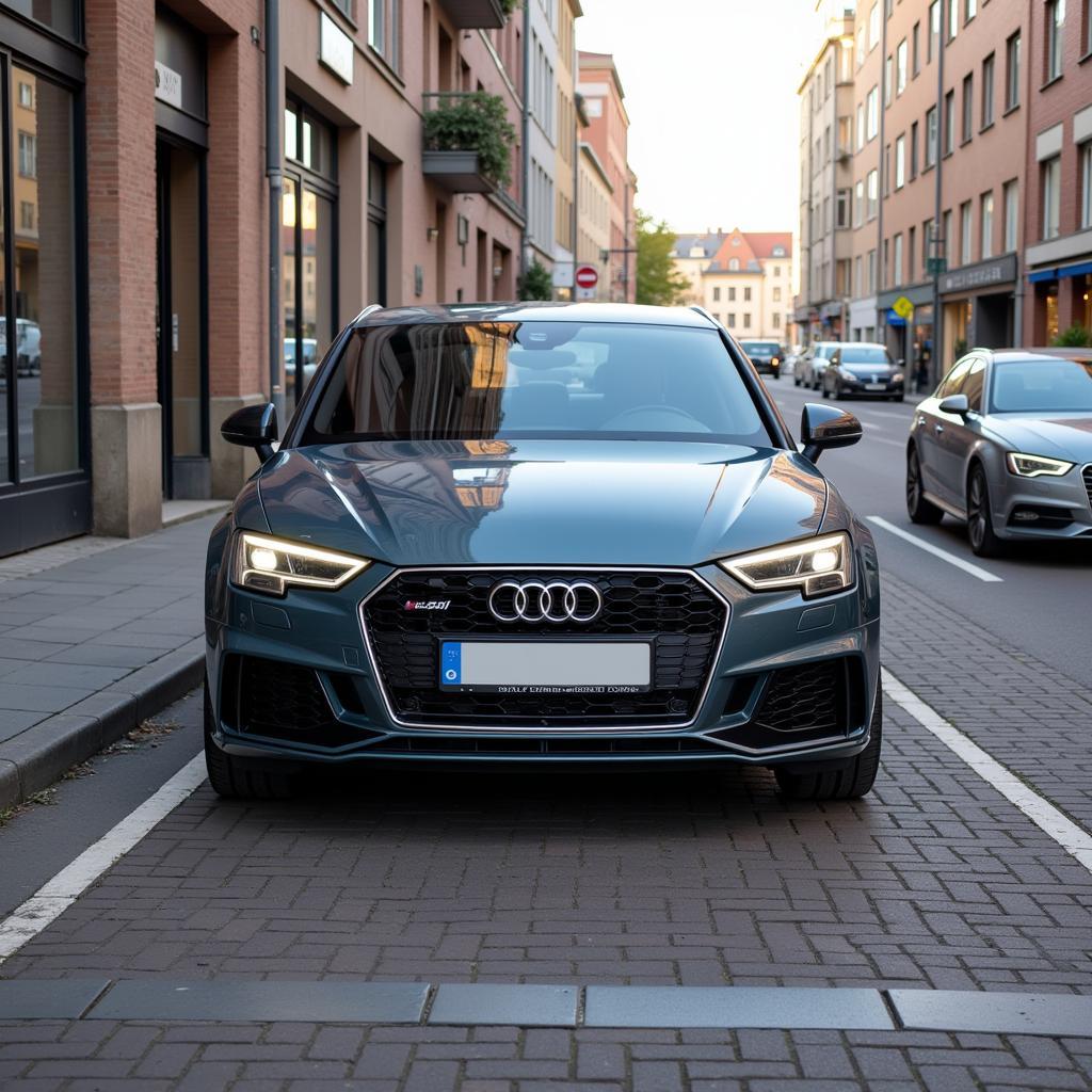 Kompakter Audi beim Einparken in Leverkusen