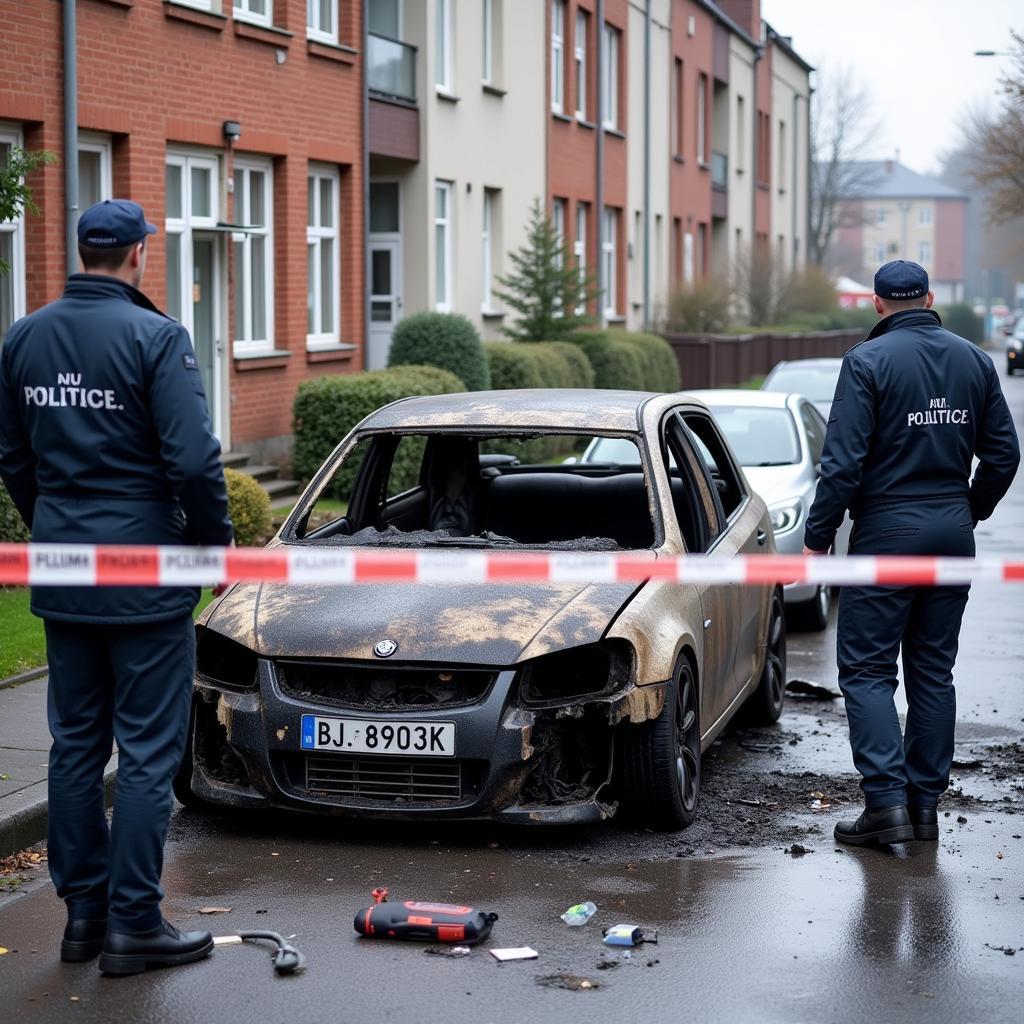 Polizei untersucht ausgebranntes Auto in Leverkusen