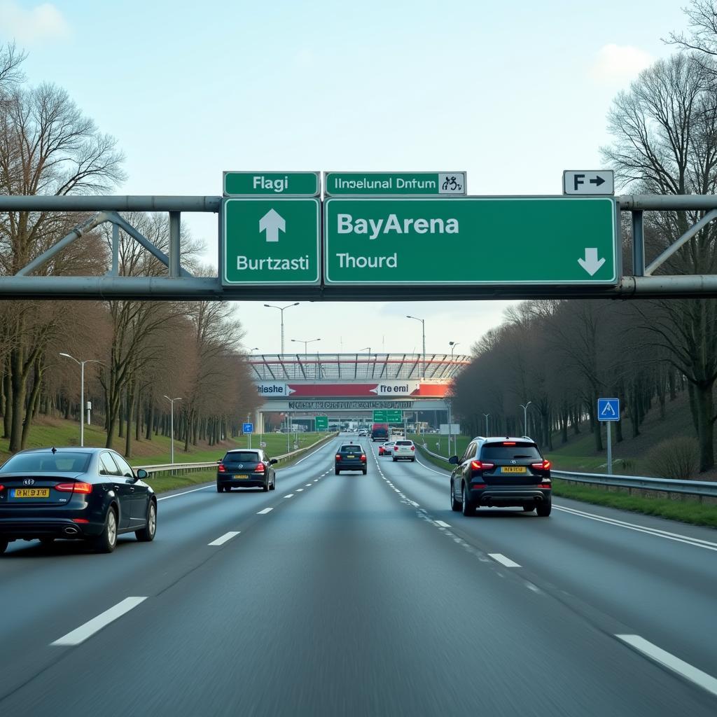 Anreise zur BayArena über die Autobahn Düsseldorf Leverkusen