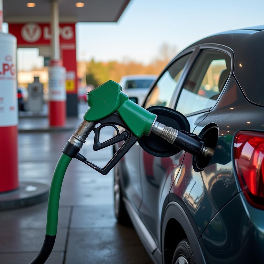 Autogas tanken an einer Tankstelle in Leverkusen