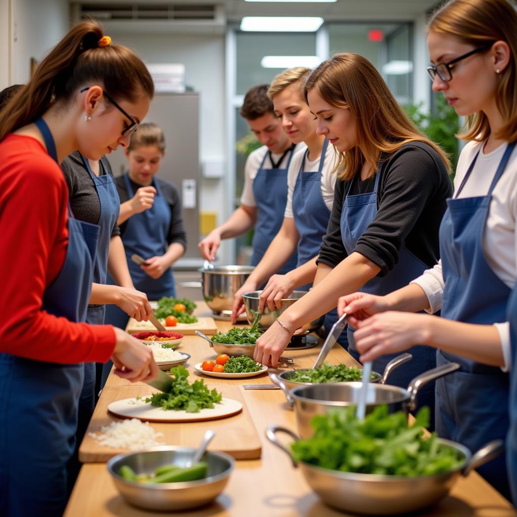 Teilnehmer beim Kochen im AWO Leverkusen Kochkurs