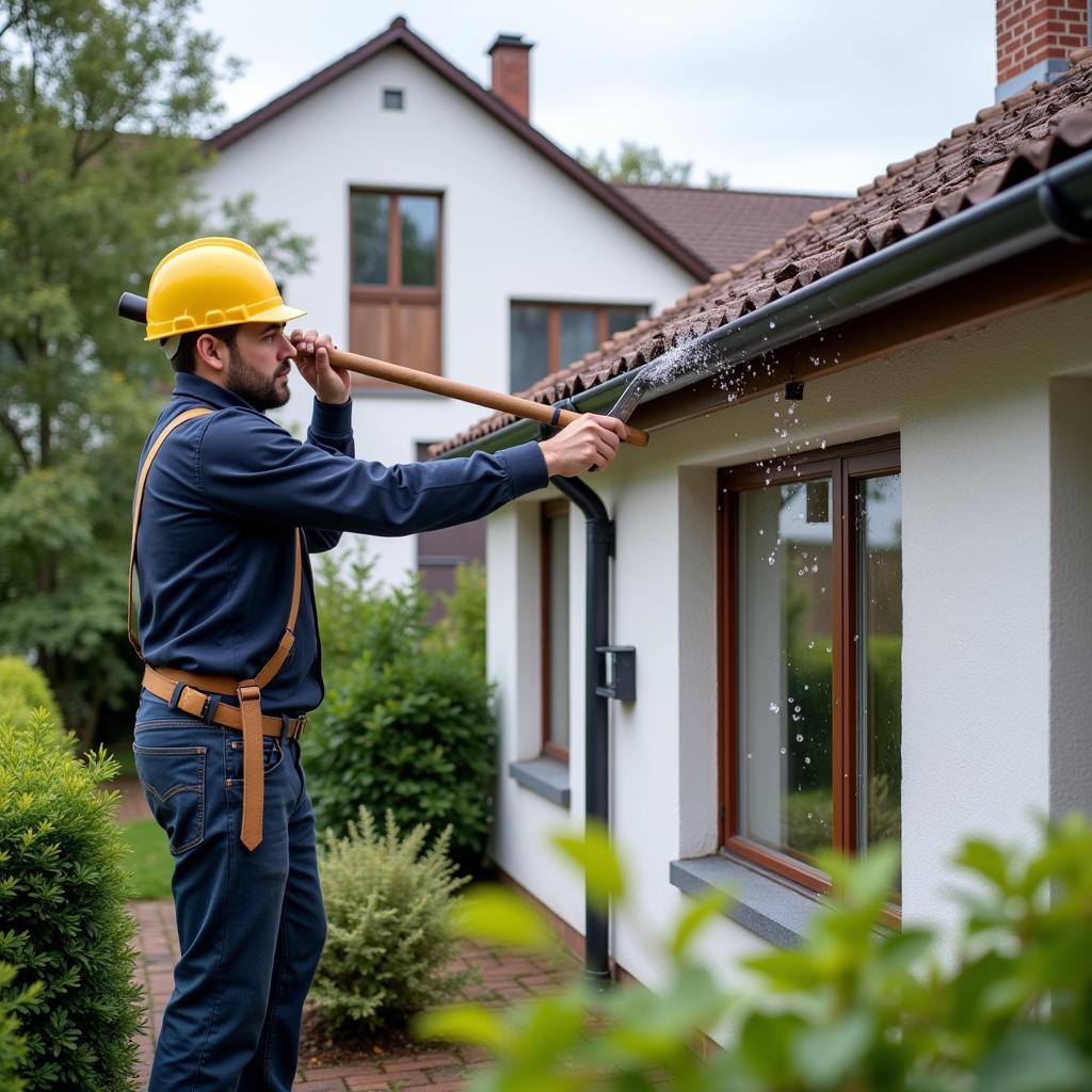 Reinigung der Dachrinne durch einen Bauklempner in Leverkusen