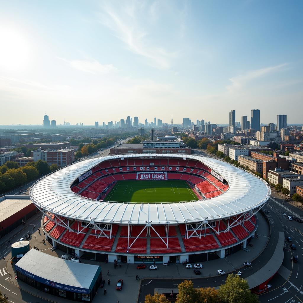 Panoramablick vom Dach der BayArena in Leverkusen