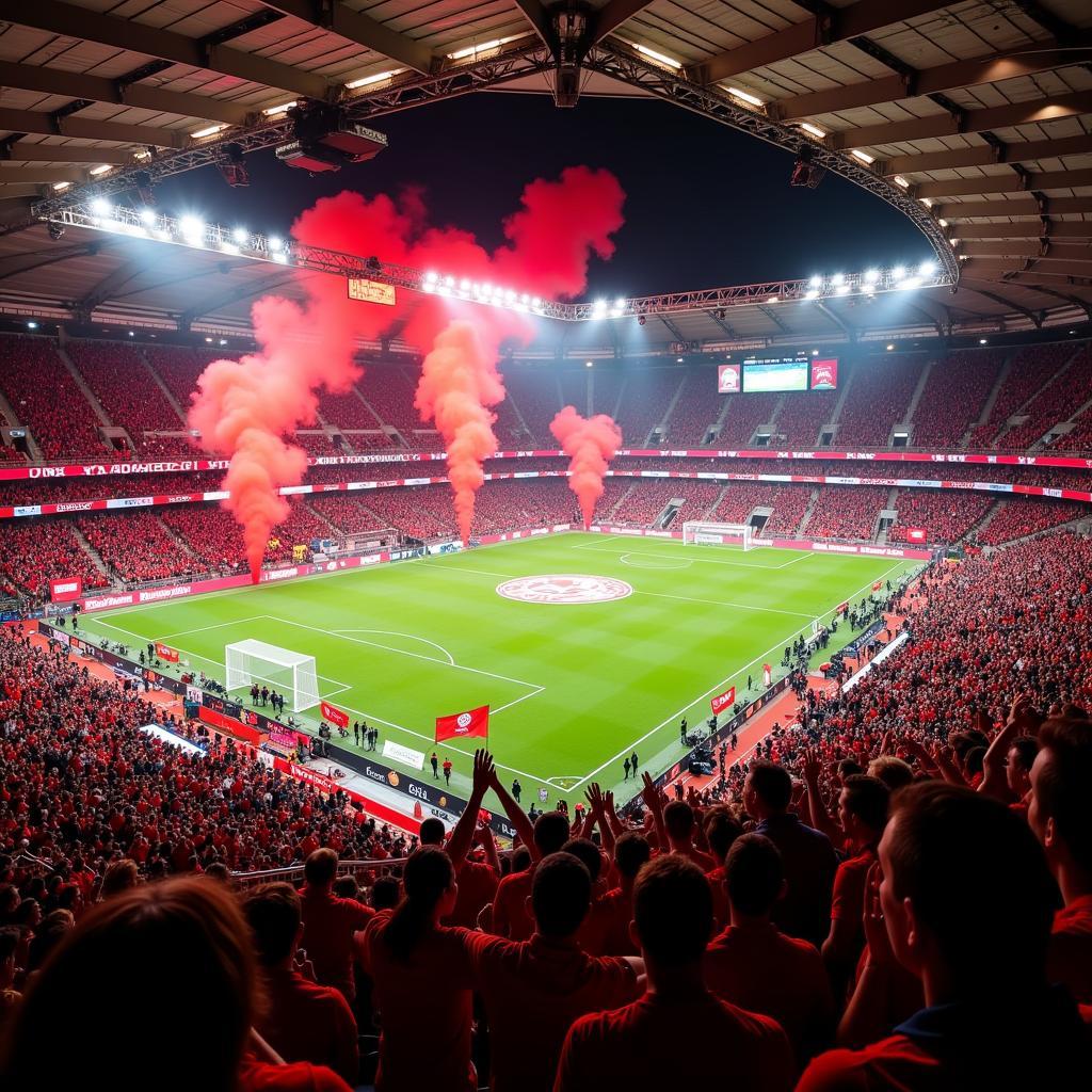 Fans in der BayArena an der Bahnallee 4a