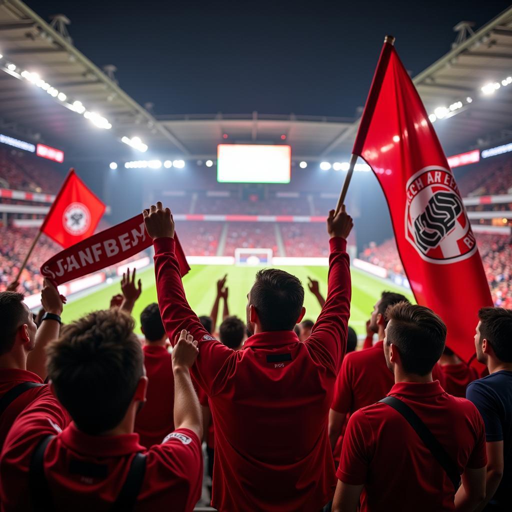 Jubelnde Fans in der BayArena