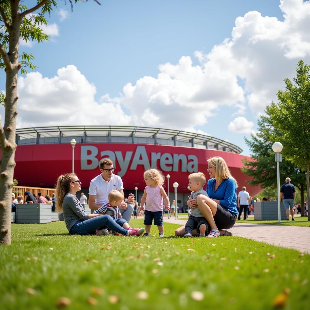 Familien genießen Aktivitäten rund um die BayArena in Leverkusen