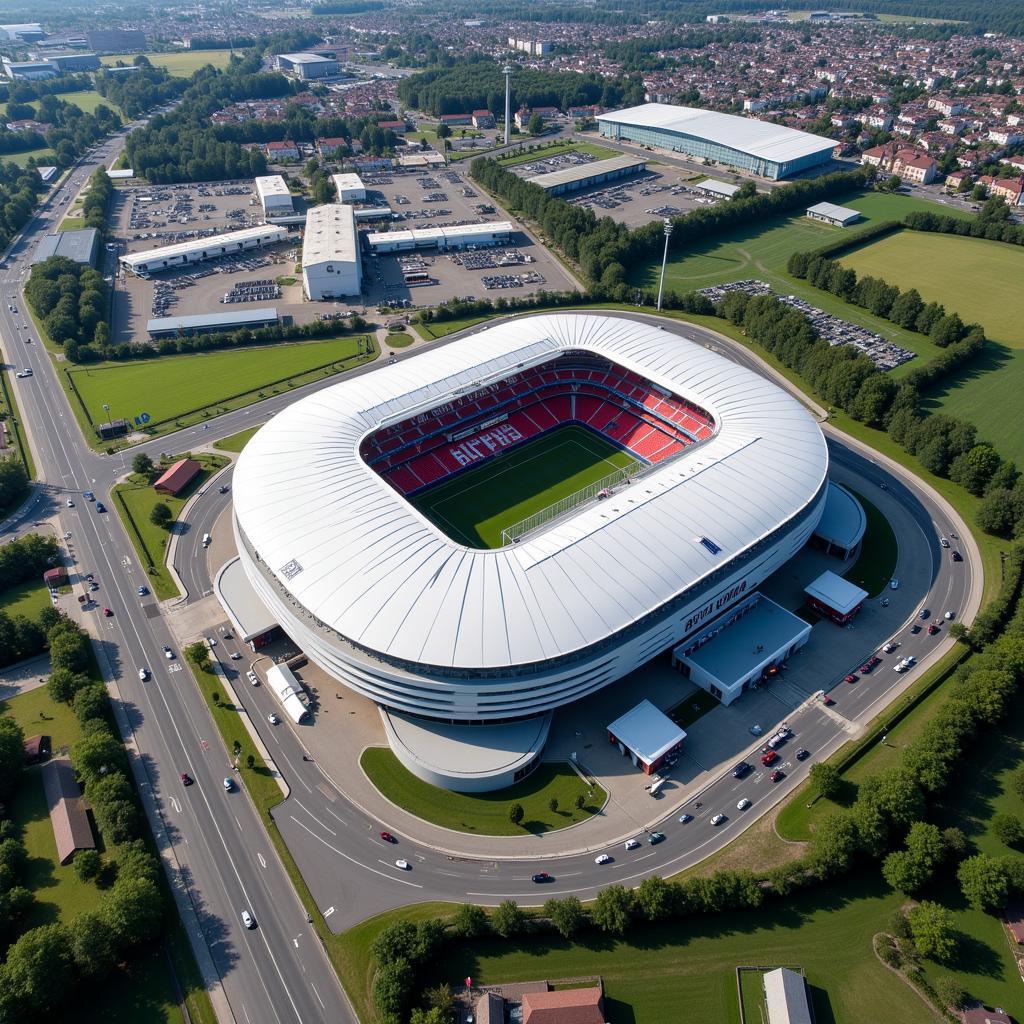 Luftbild der BayArena Leverkusen