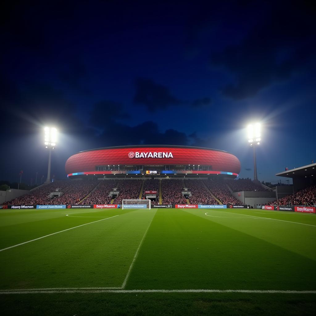 Die BayArena im Glanz der Flutlichter vor dem Anpfiff eines Leverkusen vs. BVB Spiels