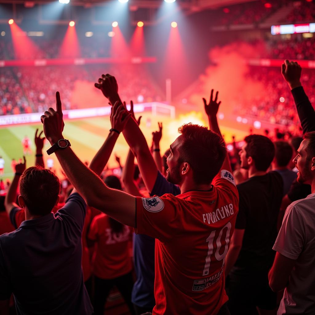 Fans von Bayer 04 Leverkusen feuern ihre Mannschaft in der BayArena an