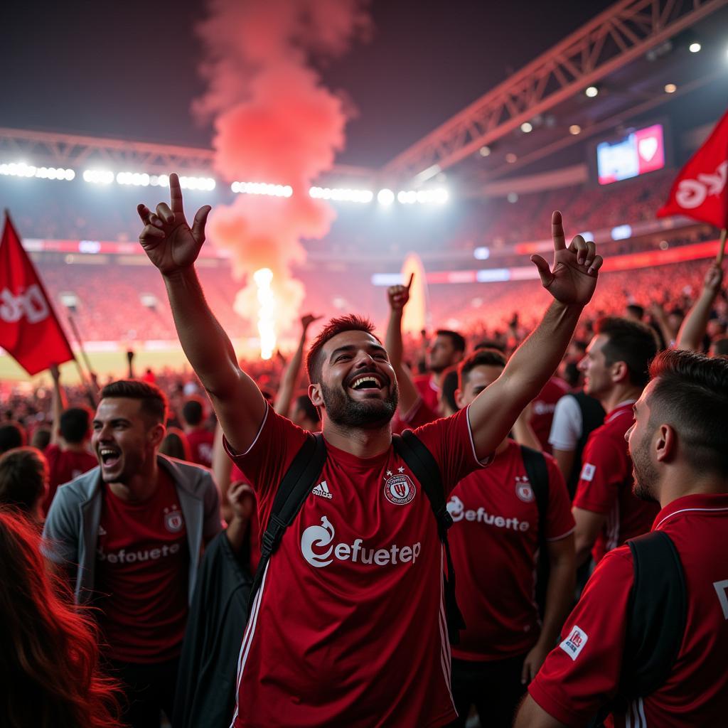 Bayer 04 Leverkusen Fans feiern im Stadion