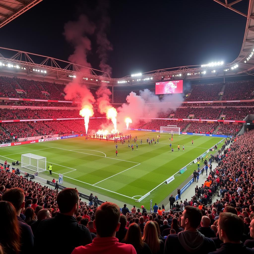 Die Fans von Bayer 04 Leverkusen und Karlsruher SC kreieren eine beeindruckende Atmosphäre