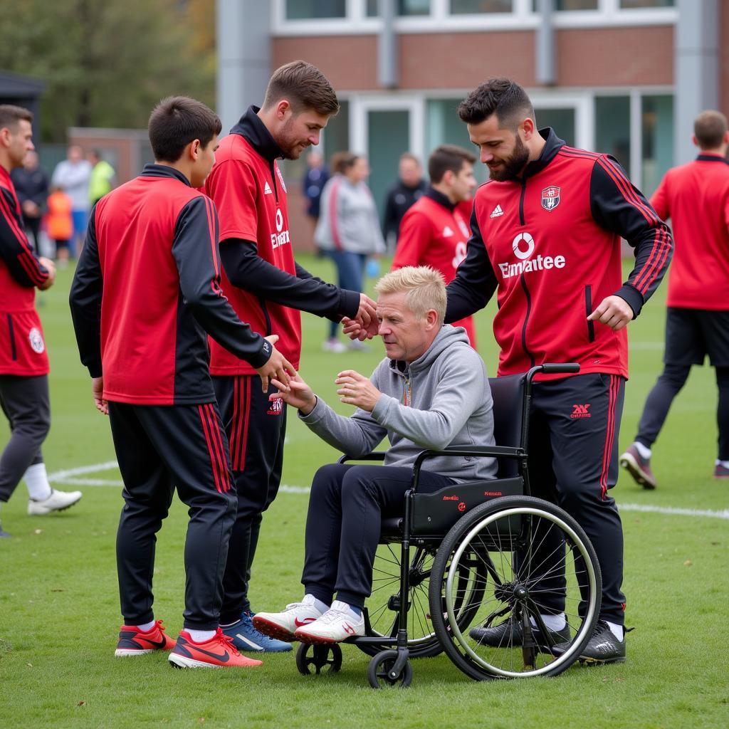 Bayer 04 Leverkusen Spieler treffen Menschen mit Behinderung