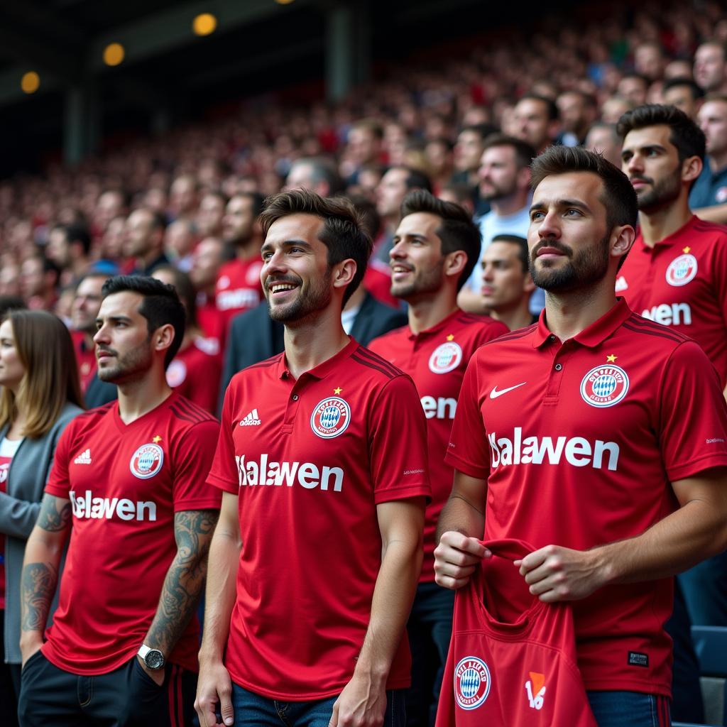 Bayer 04 Leverkusen Fans im Trikot 18/19 im Stadion.