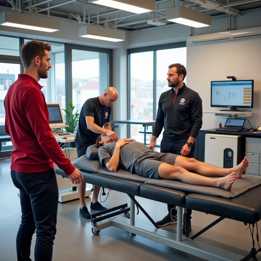 Moderne Technologie im Einsatz beim Bayer 04 Physio Team.