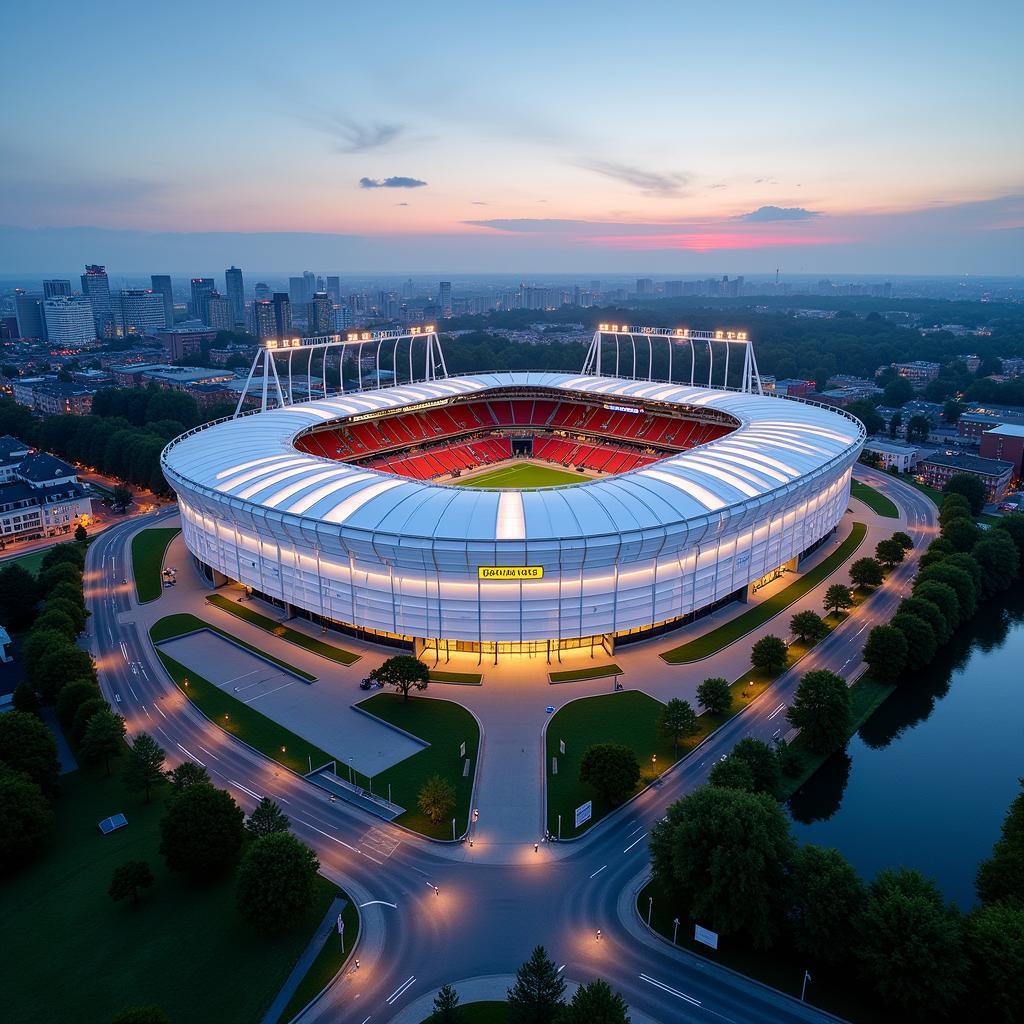 Das beeindruckende Stadion der Bayer AG Leverkusen in der Postleitzahl 51368.